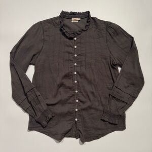 Faherty Dark Gray Ruffle Blouse